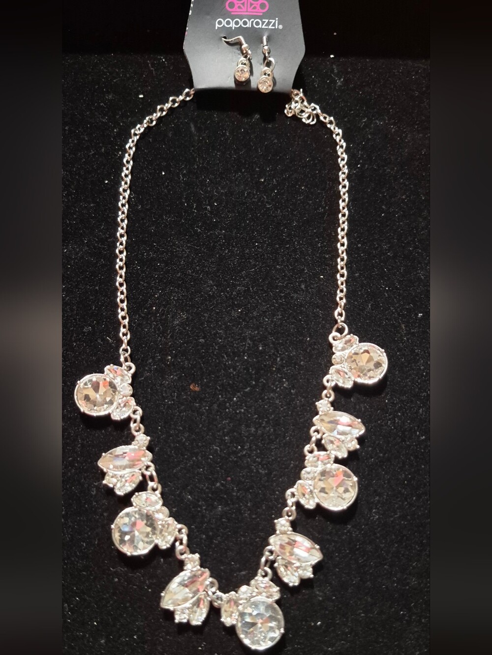 Paparazzi Silver Iridescent Crystal Drop Necklace